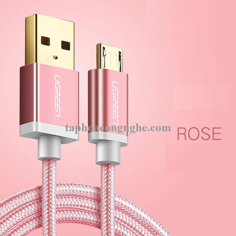 Ugreen 30664 0.5M màu Hồng Cáp sạc truyền dữ liệu USB 2.0 sang MICRO USB đầu mạ vàng US134 30030664